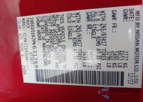 2023 Nissan Frontier Sv 4X4 z USA, uszkodzony, nr VIN 1N6ED1EK2PN631269